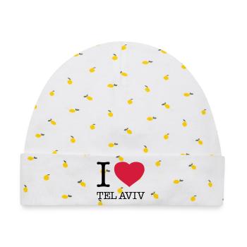 I LOVE TEL AVIV - Baby Premium Organic Mütze - Weiß/Zitronengelb - Vorne