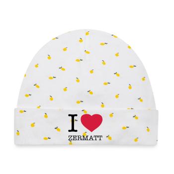 I LOVE ZERMATT - Baby Premium Organic Mütze - Weiß/Zitronengelb - Vorne