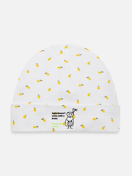 Agile doesn't come with a brain - please use yours - Baby Premium Organic Mütze - Weiß/Zitronengelb