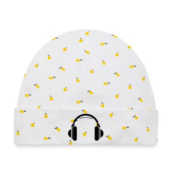 earphones headphones music beats Dj Deejay Symbol - Baby Premium Organic Mütze - Weiß/Zitronengelb - Vorne