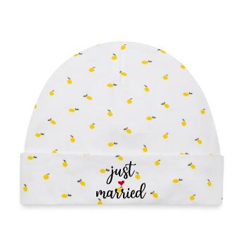 Just Married Geschenkidee - Baby Premium Organic Mütze - Weiß/Zitronengelb - Vorne