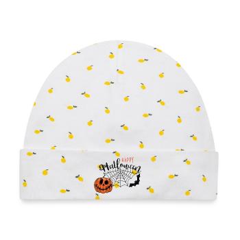 Halloween Kürbis mit Spinnennetz - Baby Premium Organic Mütze - Weiß/Zitronengelb - Vorne