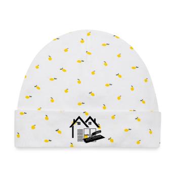 Fliesenleger-Logo-Haus mit Leimkamm und Fliesen - Baby Premium Organic Mütze - Weiß/Zitronengelb - Vorne