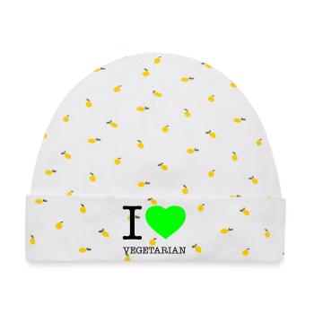 I LOVE VEGETARIAN Vegetarisch Vegetarier - Baby Premium Organic Mütze - Weiß/Zitronengelb - Vorne