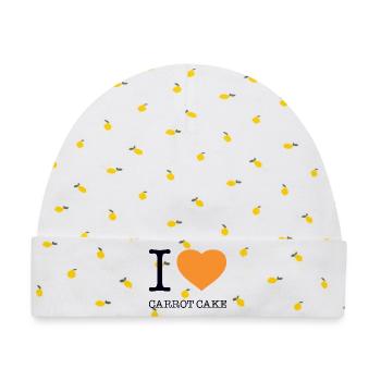 I LOVE CARROT CAKE Karottenkuchen - Baby Premium Organic Mütze - Weiß/Zitronengelb - Vorne