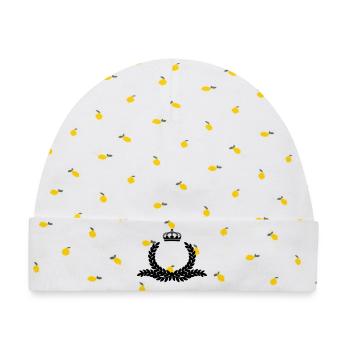 Verzierter Lorbeerkranz mit Krone - Baby Premium Organic Mütze - Weiß/Zitronengelb - Vorne