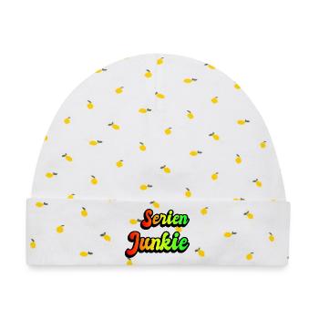 Serien Junkie Regenbogen Design - Baby Premium Organic Mütze - Weiß/Zitronengelb - Vorne