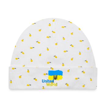 United World - Ukraine - Baby Premium Organic Mütze - Weiß/Zitronengelb - Vorne