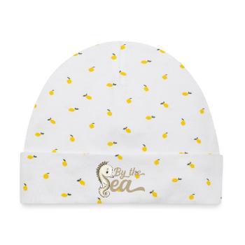 Am Meer "ByeTheSea" Seepferdchen - Baby Premium Organic Mütze - Weiß/Zitronengelb - Vorne