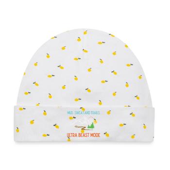 Ultra Running - Schlamm, Schweiß und Trails - Baby Premium Organic Mütze - Weiß/Zitronengelb - Vorne