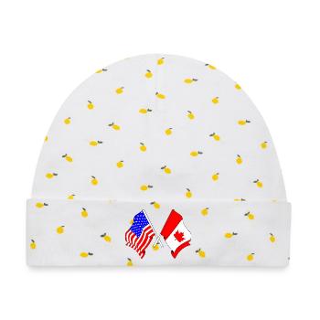 Flagge USA und Flagge Kanada - Baby Premium Organic Mütze - Weiß/Zitronengelb - Vorne
