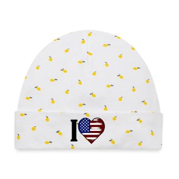 I ♥️ USA | Ich liebe die Vereinigten Staaten - Baby Premium Organic Mütze - Weiß/Zitronengelb - Vorne
