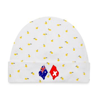 Flagge von Australien und Flagge Schweiz - Baby Premium Organic Mütze - Weiß/Zitronengelb - Vorne