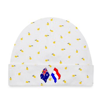 Flagge Australiens und Flagge der Niederlande - Baby Premium Organic Mütze - Weiß/Zitronengelb - Vorne