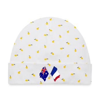 Flagge von Australien und Flagge von Frankreich - Baby Premium Organic Mütze - Weiß/Zitronengelb - Vorne