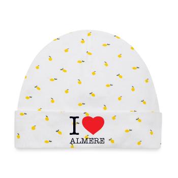 I LOVE ALMERE - Baby Premium Organic Mütze - Weiß/Zitronengelb - Vorne