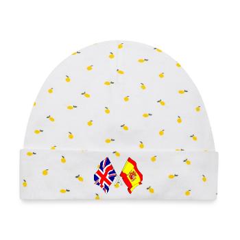 Flagge von England und Flagge von Spanien - Baby Premium Organic Mütze - Weiß/Zitronengelb - Vorne