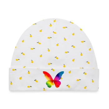 Schmetterling Form in kräftigen Regenbogen Farben - Baby Premium Organic Mütze - Weiß/Zitronengelb - Vorne