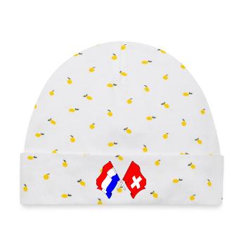 Flagge der Niederlande und Flagge Schweiz - Baby Premium Organic Mütze - Weiß/Zitronengelb - Vorne
