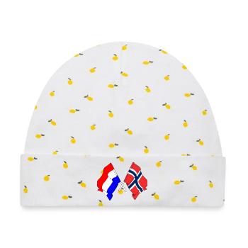 Flagge der Niederlande und Flagge Norwegen - Baby Premium Organic Mütze - Weiß/Zitronengelb - Vorne