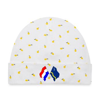 Flagge der Niederlande und Flagge von Curaçao - Baby Premium Organic Mütze - Weiß/Zitronengelb - Vorne