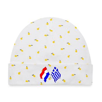 Flagge der Niederlande und Flagge Griechenlands - Baby Premium Organic Mütze - Weiß/Zitronengelb - Vorne