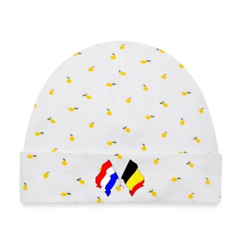Flagge der Niederlande und Flagge Belgiens - Baby Premium Organic Mütze - Weiß/Zitronengelb - Vorne