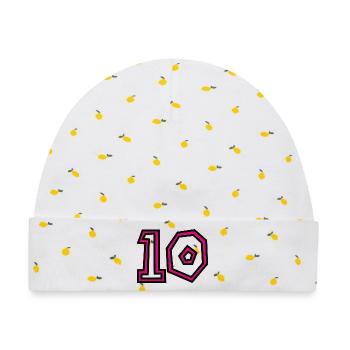 10. 10 JAHRE - Baby Premium Organic Mütze - Weiß/Zitronengelb - Vorne