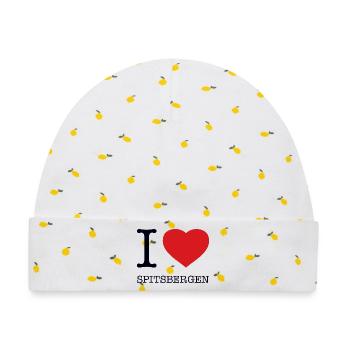 I LOVE SPITSBERGEN Norway Norwegen - Baby Premium Organic Mütze - Weiß/Zitronengelb - Vorne