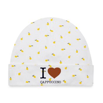 I LOVE CAPPUCCINO - Baby Premium Organic Mütze - Weiß/Zitronengelb - Vorne