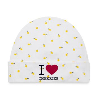 I LOVE CHERRIES - Baby Premium Organic Mütze - Weiß/Zitronengelb - Vorne