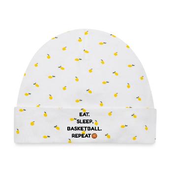 ESSEN-_SLEEP-_BASKETBALL - Baby Premium Organic Mütze - Weiß/Zitronengelb - Vorne