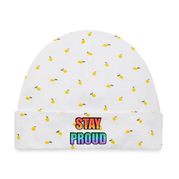 Stay Proud Gradient Text Design - Baby Premium Organic Mütze - Weiß/Zitronengelb - Vorne
