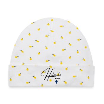 Elegantes Design Helsinki, ich liebe Helsinki - Baby Premium Organic Mütze - Weiß/Zitronengelb - Vorne