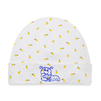 Raupe Wurm Glücklich Essend Pizza Salami Fast Food - Baby Premium Organic Mütze - Weiß/Zitronengelb - Vorne