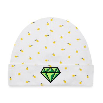 Diamant (Edelstein Brillant Symbol / POS Gre 3C) - Baby Premium Organic Mütze - Weiß/Zitronengelb - Vorne