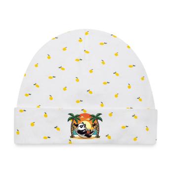 Lustiger Panda im Strand-Hängematten-Sommerurlaub - Baby Premium Organic Mütze - Weiß/Zitronengelb - Vorne
