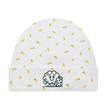 Friendly Cloud Duo Illustration - Baby Premium Organic Mütze - Weiß/Zitronengelb - Vorne