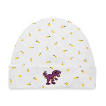 Dino - Baby Premium Organic Mütze - Weiß/Zitronengelb - Vorne