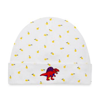 Dino - Baby Premium Organic Mütze - Weiß/Zitronengelb - Vorne