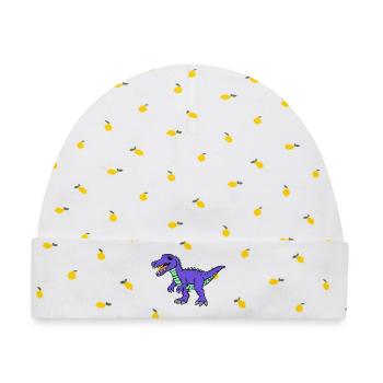 Dino - Baby Premium Organic Mütze - Weiß/Zitronengelb - Vorne