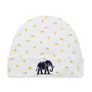 Elefant Pixelkunst Dunkelblau - Baby Premium Organic Mütze - Weiß/Zitronengelb - Vorne