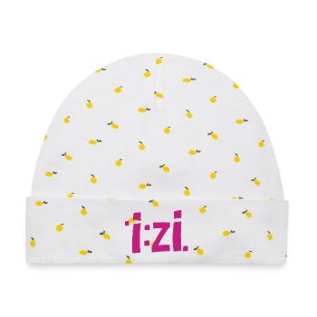 IzI Graffiti Schrift in Magenta - Baby Premium Organic Mütze - Weiß/Zitronengelb - Vorne
