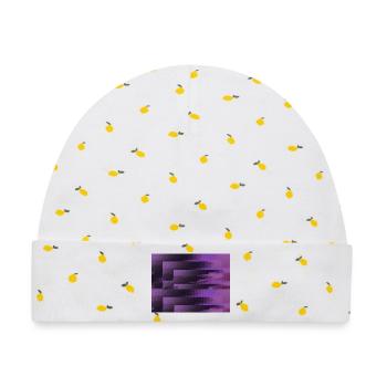 3D Glitch Purple Raster Neon - Baby Premium Organic Mütze - Weiß/Zitronengelb - Vorne