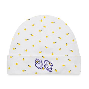 Duo Croissant in Indigo - Baby Premium Organic Mütze - Weiß/Zitronengelb - Vorne