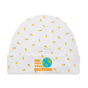 Respect Your Mother Earth Retro Eco Nature Graphic - Baby Premium Organic Mütze - Weiß/Zitronengelb - Vorne