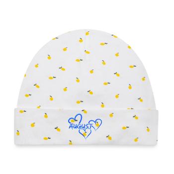 August - Baby Premium Organic Mütze - Weiß/Zitronengelb - Vorne