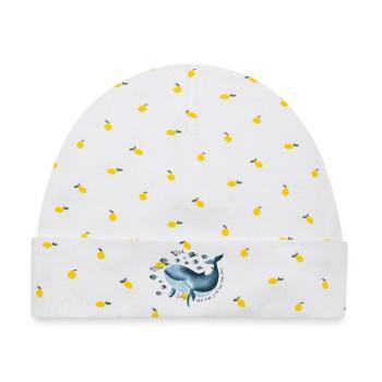Freiheit für Hope- blauer Wal mit Fischschwarm - Baby Premium Organic Mütze - Weiß/Zitronengelb - Vorne