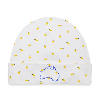 Australien Kontur Blau - Baby Premium Organic Mütze - Weiß/Zitronengelb - Vorne
