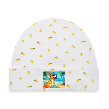 Strandhund mit Surfboard und Sonnenbrille - Baby Premium Organic Mütze - Weiß/Zitronengelb - Vorne